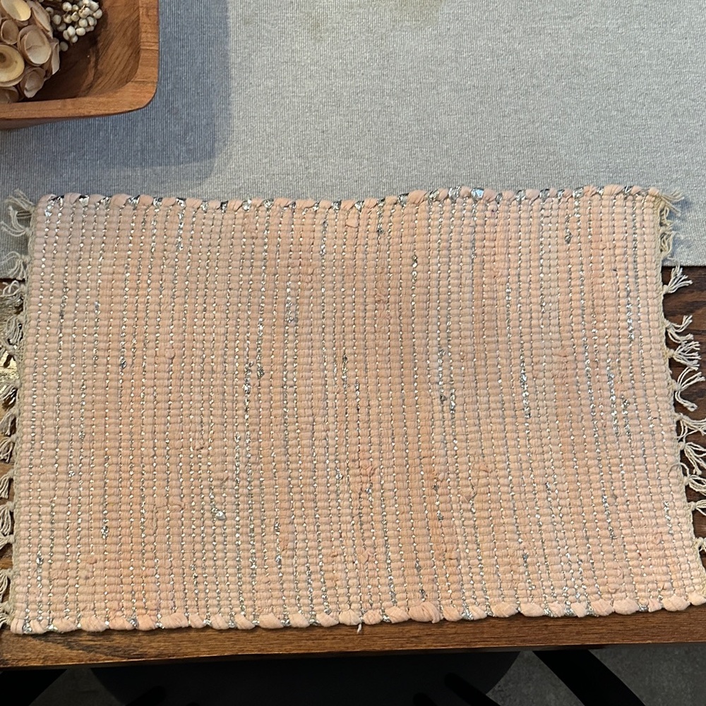 FOUR Handwoven Pink Placemats with silver woven throughout